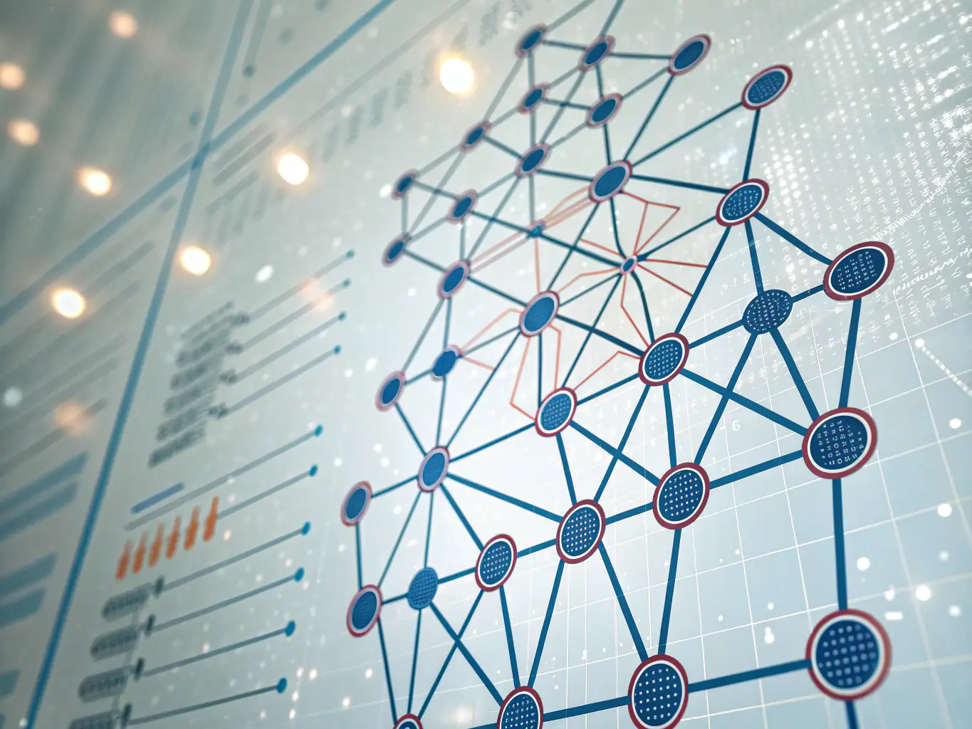 An abstract representation of a neural network, showcasing the interconnectedness and complexity of AI and machine learning algorithms. The image should evoke intelligence, automation, and data analysis.