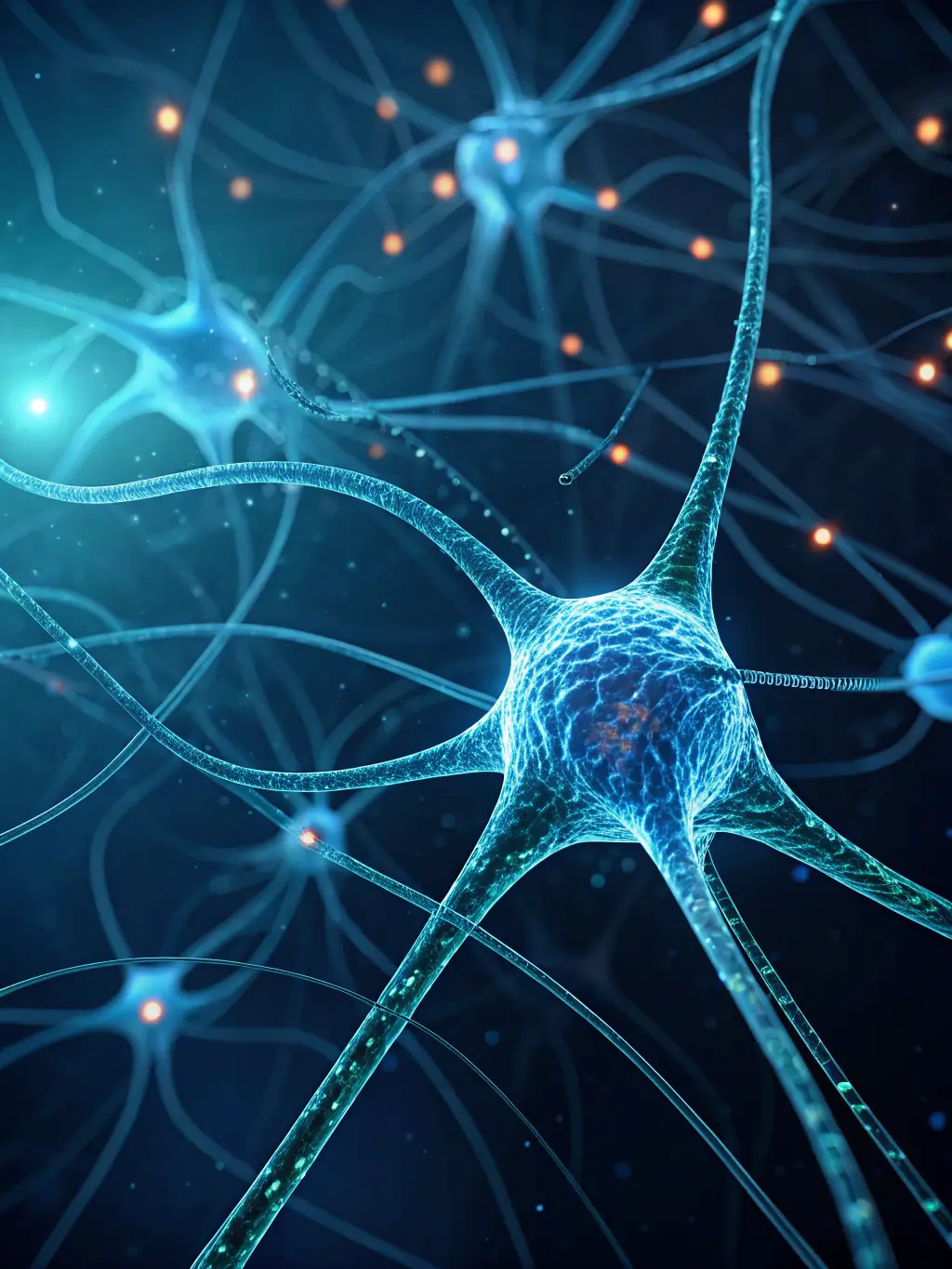 A photo of a neural network visualization with glowing nodes and connections, representing AI model development.