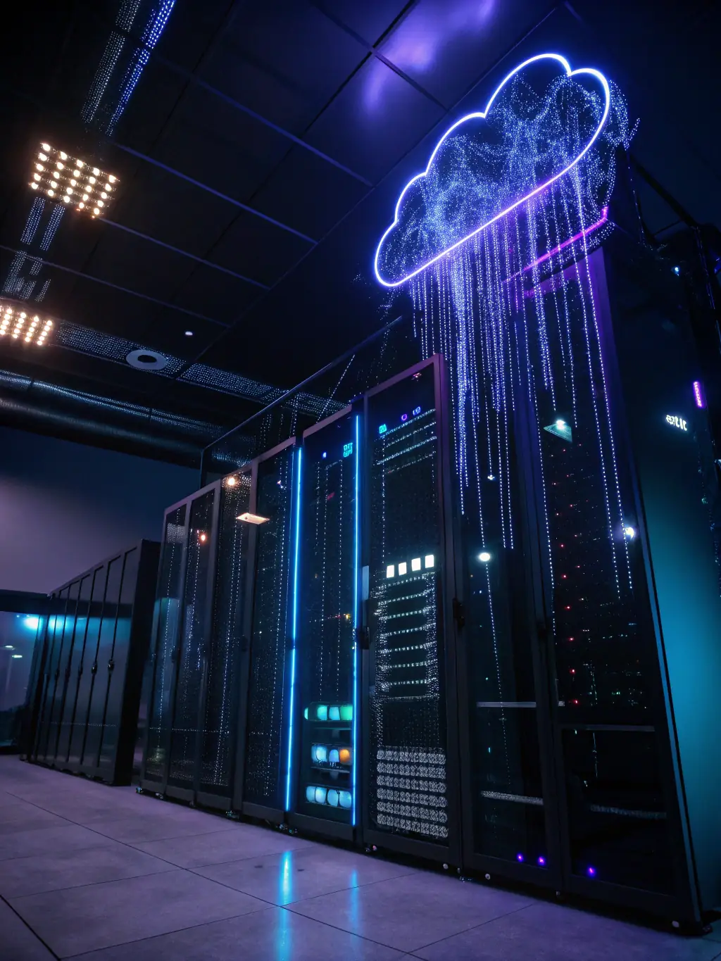 A visually striking image of a cloud data center with interconnected servers, representing Aegis IT Advisors' cloud solutions.