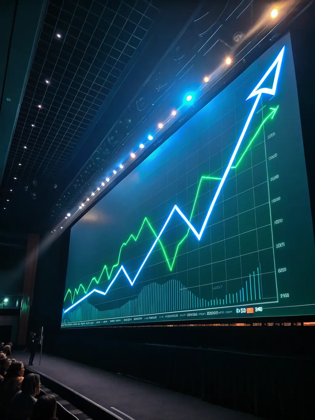 A graph showing predictive analytics trends with upward-pointing arrows, symbolizing improved decision-making.