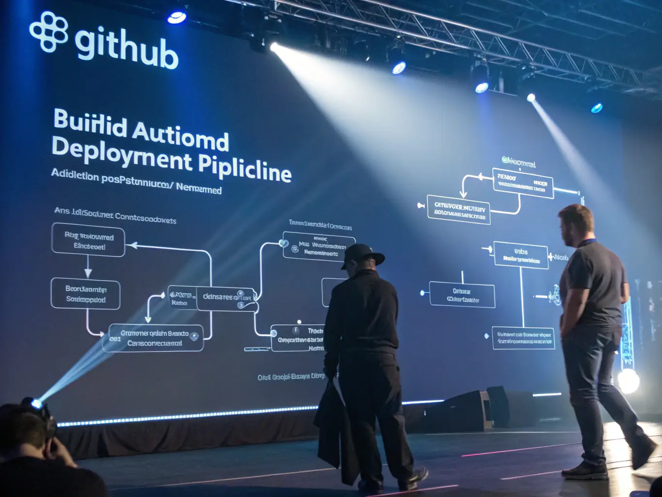 An image of a DevOps pipeline with Kubernetes clusters, highlighting automation and continuous delivery.