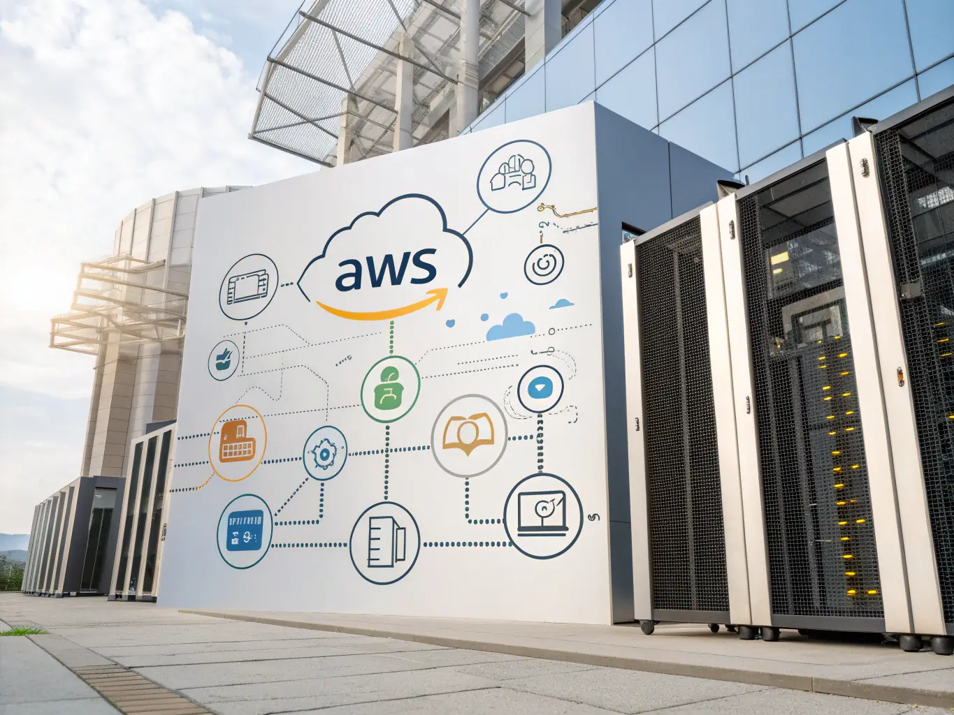An image of a well-organized cloud infrastructure diagram showcasing AWS services, emphasizing security and compliance features.